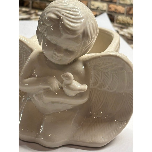 Angel Kneeling Cherub with Bird Planter for Succulents Trinkets Sponge - Picture 8 of 12